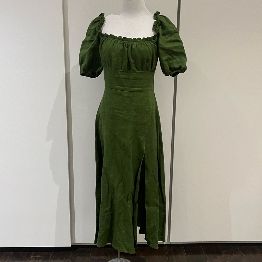 Olive green linen reformation dress. Used once